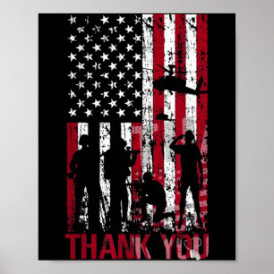 Dank u herdenkingsdag militaire vlag versleten poster