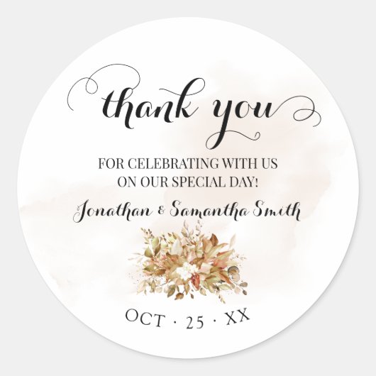 Dank u Herfst Eucalyptus Autumn Wedding Ronde Sticker (Voorkant)