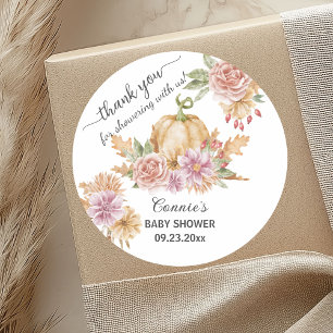 Dank u Herfst Floral Little Pumpkin Baby shower Ronde Sticker