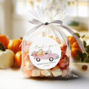 Dank u Herfst Roze Truck Baby shower Ronde Sticker