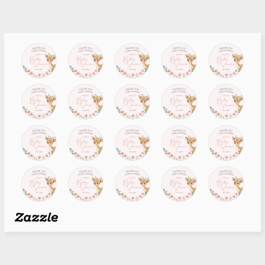 Dank u Herten Floral Baby shower Ronde Sticker (Vel)