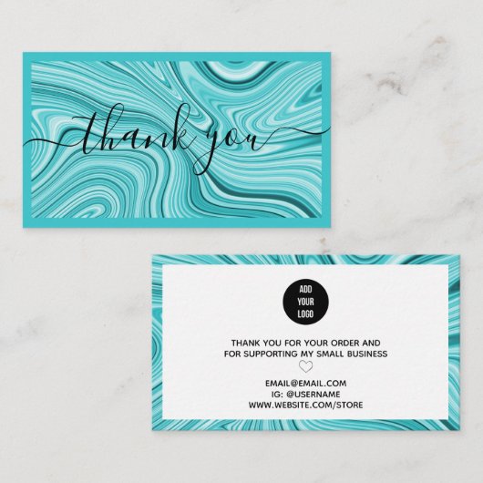 Dank u het moderne manuscript blauwgroen turkooise visitekaartje (Voorkant / Achterkant)