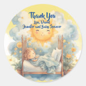Dank U HIER KOMT HET SON Baby shower Ronde Sticker (Voorkant)