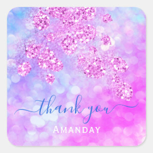 Dank u Holograaf Roze Blauw Bloemen 16e Vierkante Sticker
