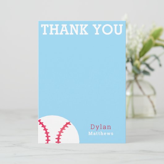 Dank u honkbal sport blauw gepersonaliseerd bedankkaart (Staand voorkant)
