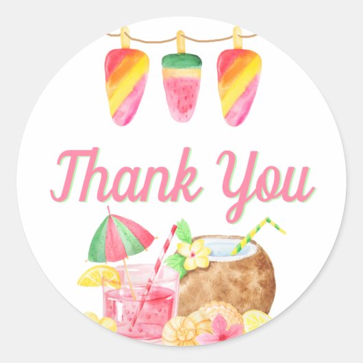 Dank u Ice Lolly Bunting Hawaiian Theme Party Ronde Sticker (Voorkant)