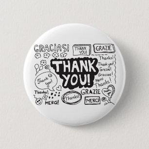 Dank u in verschillende talen ronde button 5,7 cm