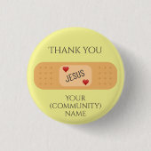 Dank u Jezus Christus genezer redder gele Button (Voorkant)