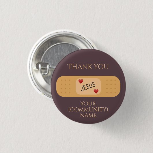 Dank u Jezus Christus genezer redder paarse Button (Voorkant /achterkant)