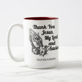 Dank u, Jezus, mijn Heer en Savior Prayer Hands Tweekleurige Koffiemok