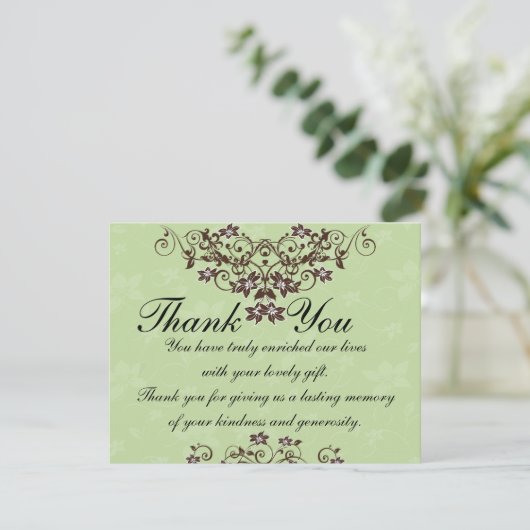 Dank u kaarden - Groen & Chocoladebruine Munt Bedankkaart (Staand voorkant)