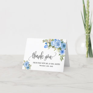Dank u kaart boho blauwe bloemen bruiloft gevouwen
