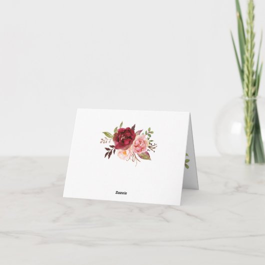 Dank u kaart boho marsala bloemenbruiloft gevouwen (Achterkant)