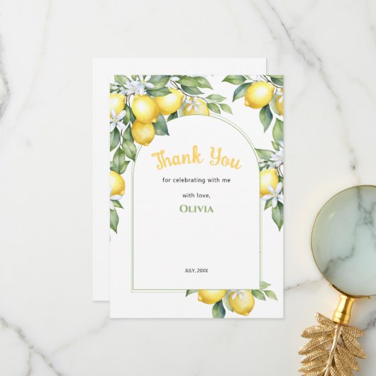 Dank u kaart citroen citru verjaardag. (Voorkant / Achterkant in situ)