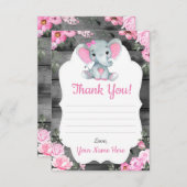 Dank u kaart meisje olifant douche bloemen rustiek (Voorkant / Achterkant)