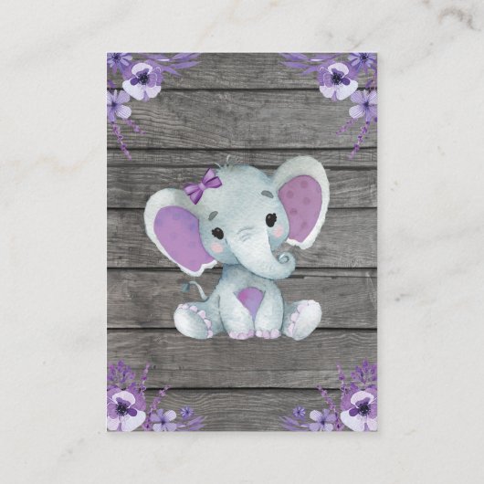 Dank u kaart meisje olifant douche Paarse rustiek (Achterkant)