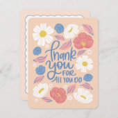 Dank u kaart - Peachy Florals (Voorkant / Achterkant)