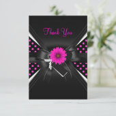 Dank u kaart Polka dot zwart wit roze (Staand voorkant)