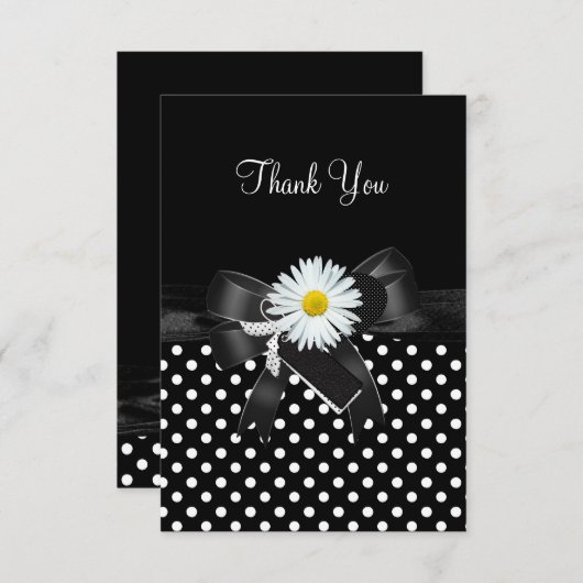 Dank u kaart Polka dot zwart witte bloem (Voorkant / Achterkant)