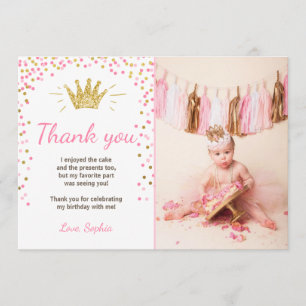 Dank u kaart Prinses Verjaardag Goud Roze