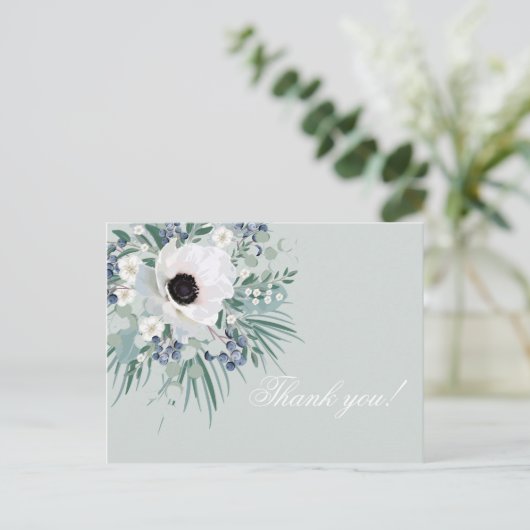 Dank u kaart witte anemone salie groen (Staand voorkant)