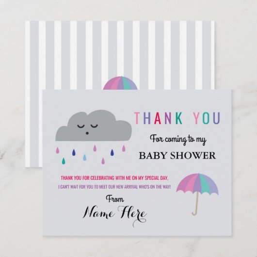 Dank u kaarten cloud Baby shower Sprinkle Girl (Voorkant / Achterkant)