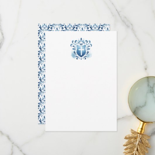 Dank u Kaarten Dusty Blue Crest & Cross (Voorkant / Achterkant in situ)