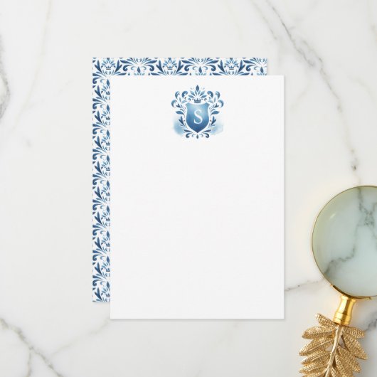 Dank u kaarten Dusty Blue Crest & Monogram (Voorkant / Achterkant in situ)