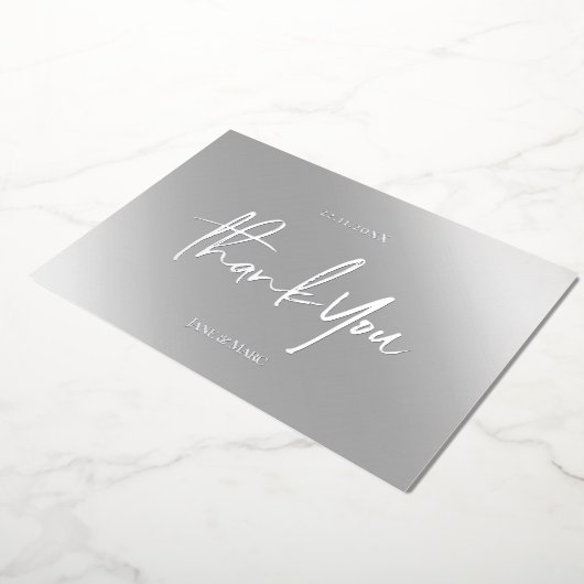 Dank u kaarten echte Folie zilvergrijs (Gedraaid)