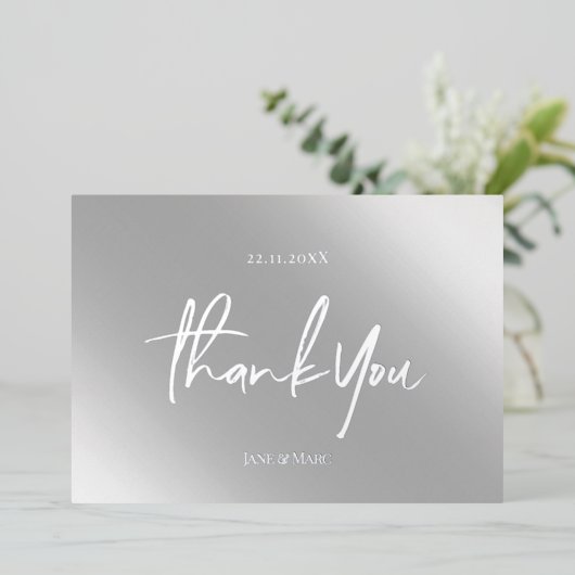 Dank u kaarten echte Folie zilvergrijs (Staand Voorkant)