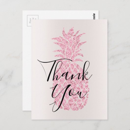 Dank u kalligrafie op faux glitter ananas briefkaart (Voorkant / Achterkant)