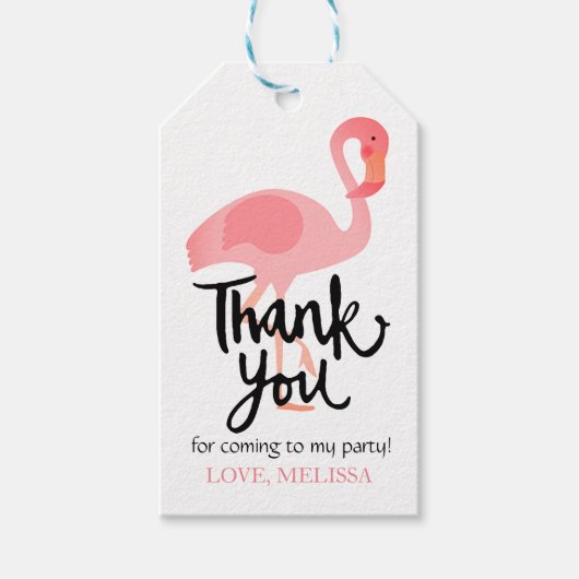 Dank u kalligrafie tropische roze flamingo cadeaulabel (Voorkant)