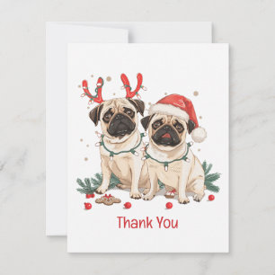 Dank u kerst pug honden bedankkaart