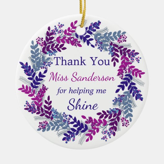 Dank u Kerstkrans leraren waardering Keramisch Ornament (Voorkant)