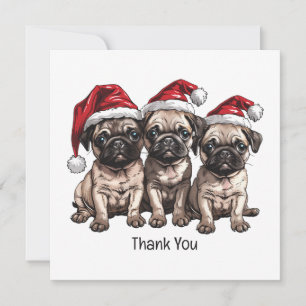 Dank u Kerstmis Pug Dogs Santa Bedankkaart