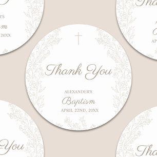 Dank U Kruis Bloemen Christelijke Doop Ronde Sticker