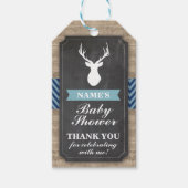 Dank u Label Baby shower Rustiek Hout Blauw Jongen Cadeaulabel (Voorkant)