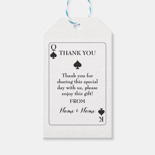 Dank u Label Bruiloft Speelkaarten Schoppen K Q Ac Cadeaulabel (Voorkant)