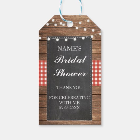 Dank u Label Favor Wood Red Check Vrijgezellenfees Cadeaulabel (Voorkant)