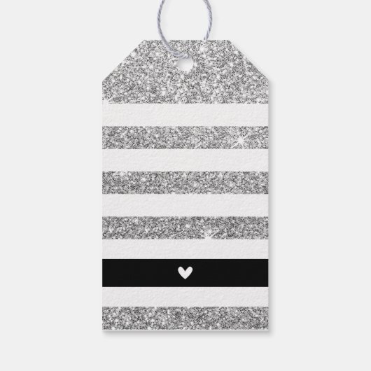 DANK U LABEL modern stripe luxe zilveren glitter Cadeaulabel (Achterkant)