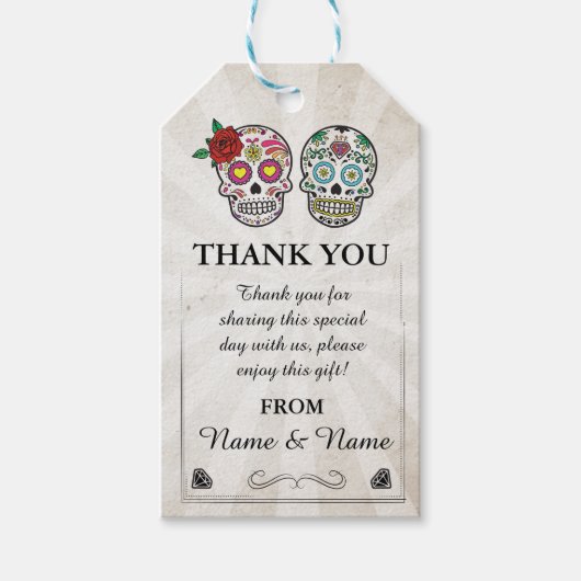 Dank u Label Sugar schedels Favor Labels Bruiloft Cadeaulabel (Voorkant)