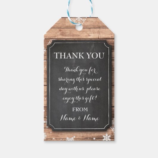 Dank u Label Winter Sneeuwvlokken Labels Krijt Bru Cadeaulabel (Voorkant)