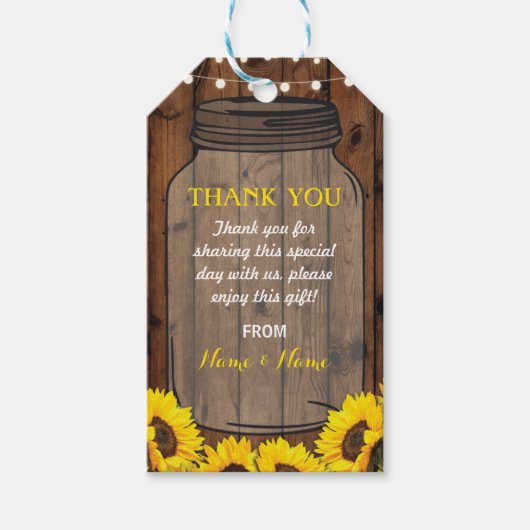 Dank u Label Zonnebloem Favor Jar Wood Wedding Cadeaulabel (Voorkant)