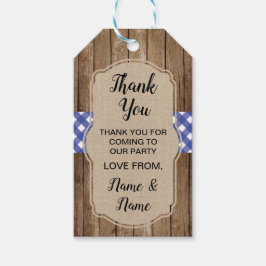 Dank u Labels Bruiloft Blauw Gingham BBQ Burlap Cadeaulabel