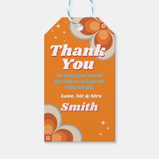Dank u Labels Bruiloft Retro  Sinaasappel Cadeaulabel (Voorkant)