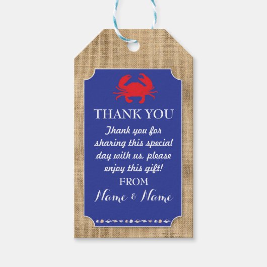 Dank u Labels Crab Boil Beach Blue Wedding Cadeaulabel (Voorkant)