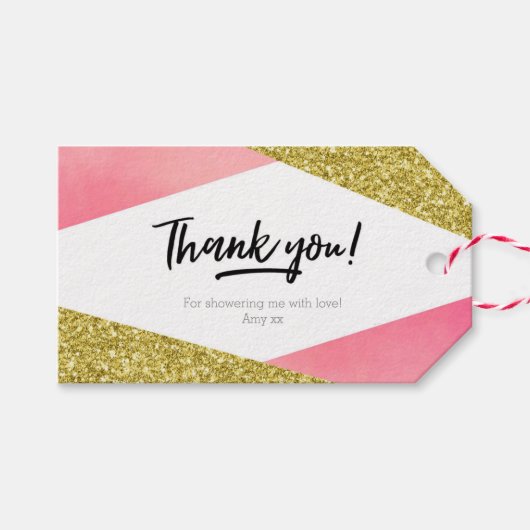 Dank u labels | Favoriete labels | Roze en glitter Cadeaulabel (Voorkant (Horizontaal))