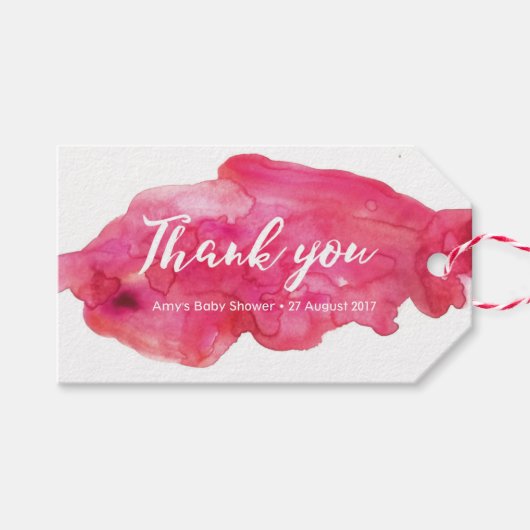 Dank u labels | Favoriete labels | Roze Waterverf Cadeaulabel (Voorkant (Horizontaal))