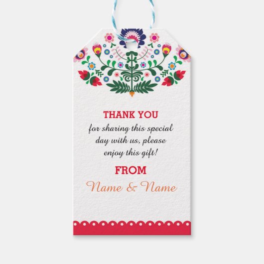 Dank u Labels Fiesta Mexicaans Print Rood Bruiloft Cadeaulabel (Voorkant)