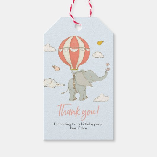 Dank u labels | Olifant heteluchtballon - perzik Cadeaulabel (Voorkant)